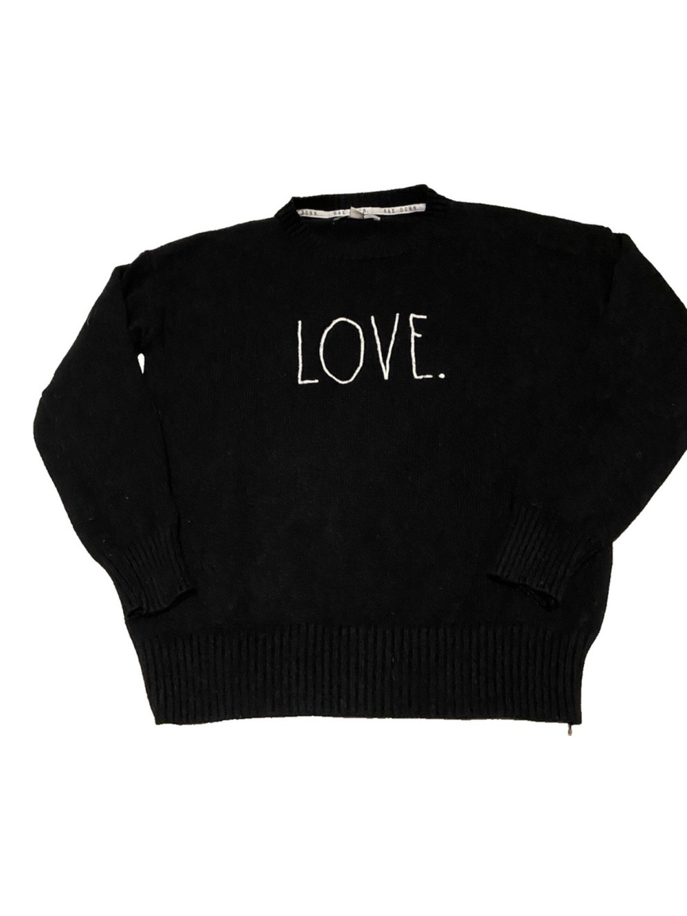 Rae Dunn Women’s Black Knit Love Sweater Size Medium Crewneck Pullover NWT